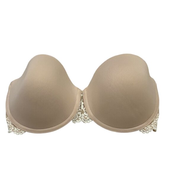 Wacoal 34DD Bra Beige Embrace Lace Push Up Strapless Underwire Back Close 854191 - Picture 1 of 3